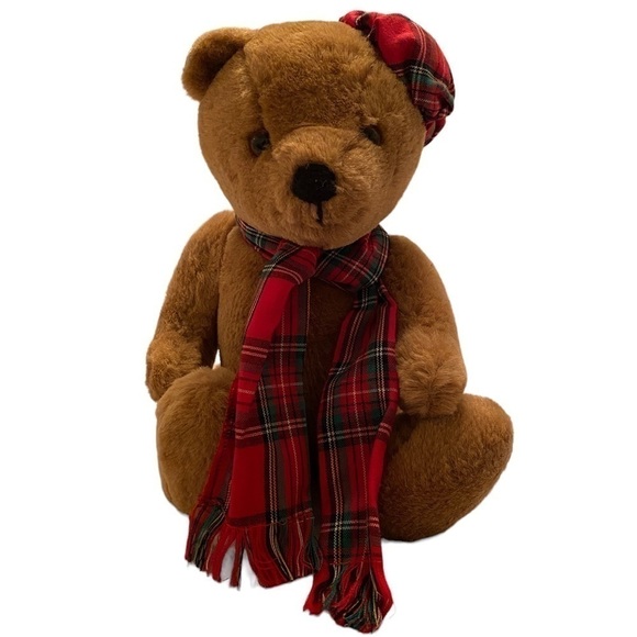 Vtg 1984 Dakin Christmas Bear Red & Green Plaid Plush Toy Rare! - Picture 1 of 6